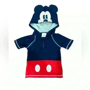 DISNEY BABY MICKEY MOUSE RASH GUARD SWIM SUIT WITH MICKEY EAR HOOD 18-24 months